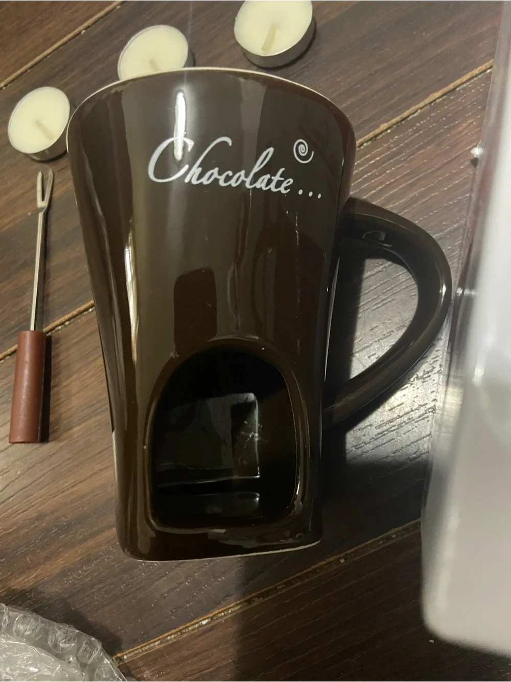 Chocolate Fondue Mug with Fork Chocolate Fondue Mug with Fork Brown